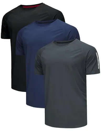 Produktbild: Djtnzdm 3er Pack Gym Shirts Herren Kurzarm Basic Sportshirt Schnelltrocknend Fitness Fahrrad Tshirt Männer Leicht Atmungsaktiv Laufshirt L Schwarz Navy Blau Grau