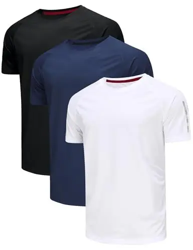 Produktbild: Djtnzdm Gym Tshirts Herren Kurzarm Basic Sport T-Shirt Schnelltrocknend Fitness Fahrrad T Shirt Männer Leicht Atmungsaktiv Laufshirt L Schwarz Navy Blau weiß