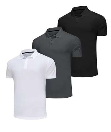 Produktbild: Djtnzdm 3er Pack Herren Poloshirt Golf Kurzarm Polyester Atmungsaktiv Einfarbig Sommer Polo Schnelltrocknend Outdoor Sport Tennis Polohemd M Schwarz Weiß Grau