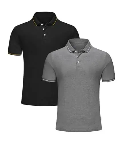 Produktbild: Djtnzdm Herren Poloshirt Kurzarm Atmungsaktiv Schnelltrocknend Golf Tennis Poloshirt Sommer Freizeit Urlaub Polohemd für Männer M 2 Pack Schwarz Grau