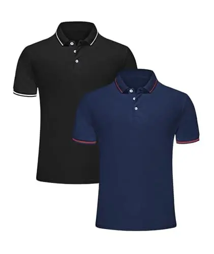 Produktbild: Djtnzdm Herren Poloshirt Kurzarm Atmungsaktiv Schnelltrocknend Golf Tennis Poloshirt Sommer Freizeit Urlaub Polohemd für Männer XL 2er Pack Schwarz Navyblau