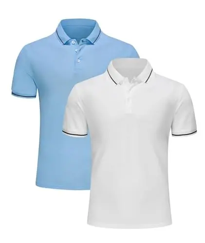 Produktbild: Djtnzdm Herren Poloshirt Kurzarm Atmungsaktiv Schnelltrocknend Golf Tennis Poloshirt Sommer Freizeit Urlaub Polohemd für Männer XXL 2-Pack Weiss Blau