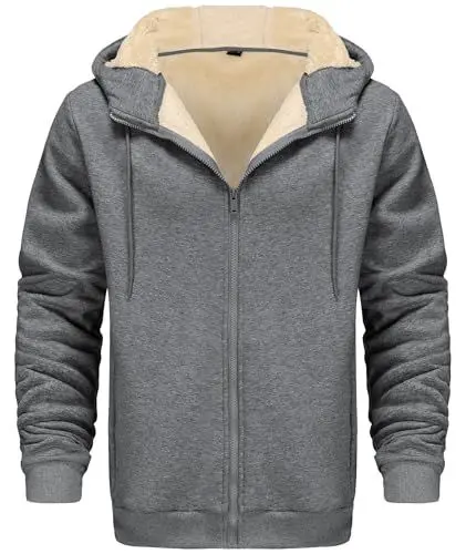 Produktbild: Djtnzdm Arbeitspullover Herren Winter mit Kapuze Sweatjack Zipper Hoody Warm Gefüttert Mann Winterjack Thermo Fleece XL Grau