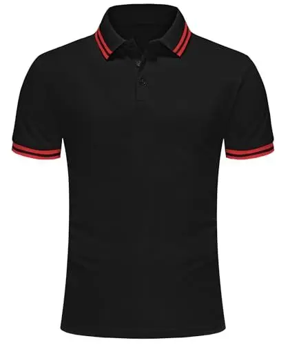 Produktbild: Djtnzdm Poloshirt für Herren Kurzarm Klassisches Basic Baumwolle Arbeit Polohemd Atmungsaktiv Sommer Tennis Golf Polohemd L Schwarz