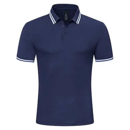 Produktbild: Djtnzdm Poloshirt für Herren Klassisches Basic Baumwolle Arbeit Polohemd Atmungsaktiv Sommer Tennis Golf Polohemd mit 3-Knopfleiste L Blau