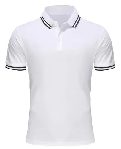 Produktbild: Djtnzdm Poloshirt für Herren Klassisches Basic Baumwolle Arbeit Polohemd Atmungsaktiv Sommer Tennis Golf Poloshirts mit 3-Knopfleiste L Weiss