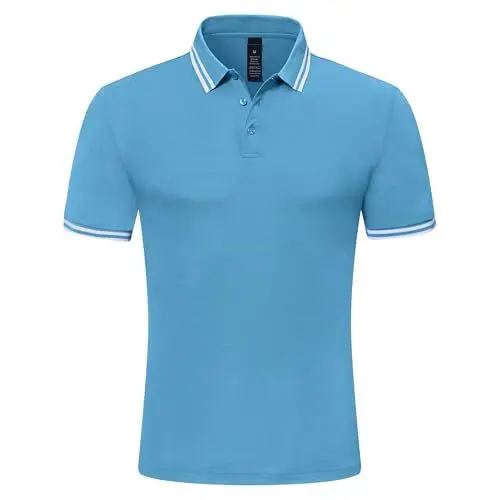 Produktbild: Djtnzdm Poloshirt für Herren Klassisches Basic Baumwolle Arbeit Polohemd Atmungsaktiv Sommer Tennis Golf Poloshirts mit 3-Knopfleiste L Grau