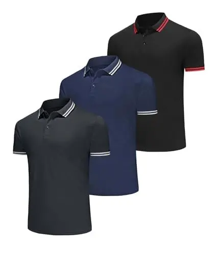 Produktbild: Djtnzdm Poloshirts Herren Kurzarm Casual Sommer Performance Polohemd Hochwertig Baumwolle Piqué Poloshirt für Männer Atmungsaktiv XL 3er Pack Schwarz Blau Grau