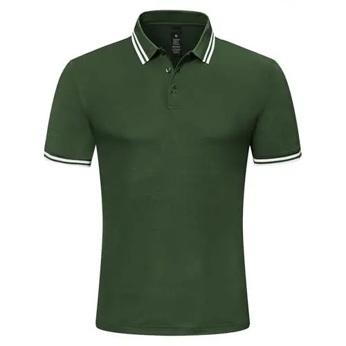 Produktbild: Djtnzdm Poloshirt für Herren Klassisches Basic Baumwolle Arbeit Polohemd Atmungsaktiv Sommer Tennis Golf Poloshirts mit 3-Knopfleiste L Grün