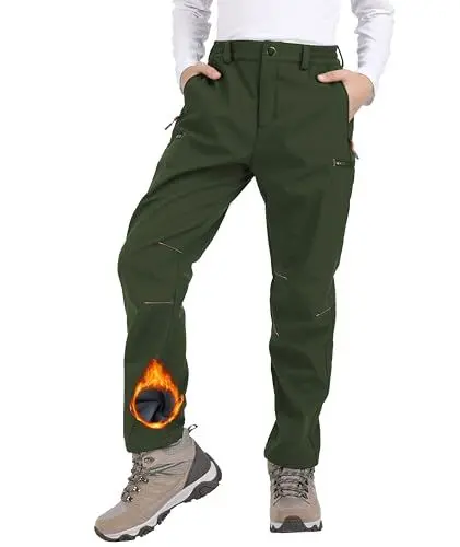 Produktbild: Djtnzdm Skihose Kinder Winter Thermohose Jungen Gefütterte Softshellhose Kinder Mädchen Trekkinghose Winddicht Schneehose Jungen Warm Thermohose Jungen wasserdichte Wanderhose Grün 146-152