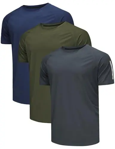 Produktbild: Djtnzdm Funktionsshirt Herren Regular Fit Sport Shirt Männer Atmungsaktiv Fitness Laufshirt Activewear Dry Fit Gym T-Shirts 3er Pack XXL Navy Blau Grau Grün