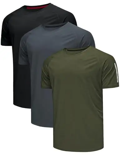 Produktbild: Djtnzdm Sport Tshirt Herren Gym Tshirts Männer Atmungsaktiv Funktionsshirt Polyester Laufshirt Trainingsshirt Quick Dry Tennis Shirt 3er Pack 3XL Schwarz Grau Grün