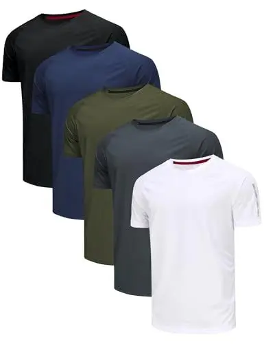 Produktbild: Djtnzdm 5er Pack Gym Shirts Herren Kurzarm Basic Sportshirt Schnelltrocknend Fitness Fahrrad Tshirt Männer Leicht Atmungsaktiv Laufshirt L Schwarz Weiss Navy Blau Grau Grün