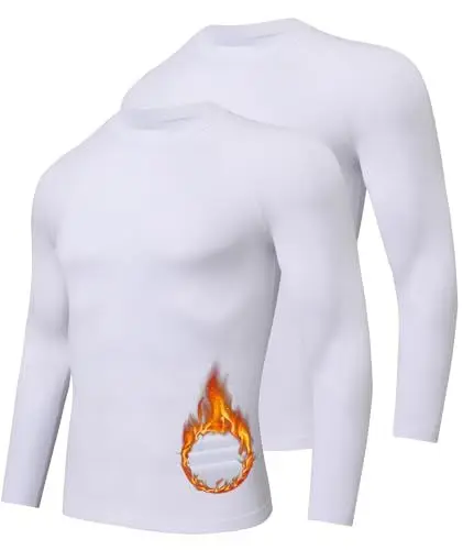 Produktbild: Djtnzdm Thermo Shirt Langarm Fahrrad Kompressionsshirt Herren Thermounterhemd Warm Funktionsshirt Winter Thermoshirt Männer 2 er Pack XL Weiss