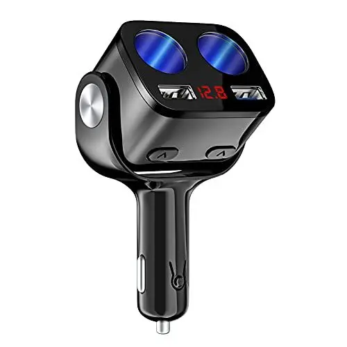 Produktbild: DK177 1 Stück Zigarettenanzünder Verteiler, Auto Ladegerät Zigarettenanzünder mit 2 Steckdose und Dual USB QC 3.0,Unabhängiger Schalter 2.4A 12-24V 90W Adapter für Samsung Android IPad und iPhone