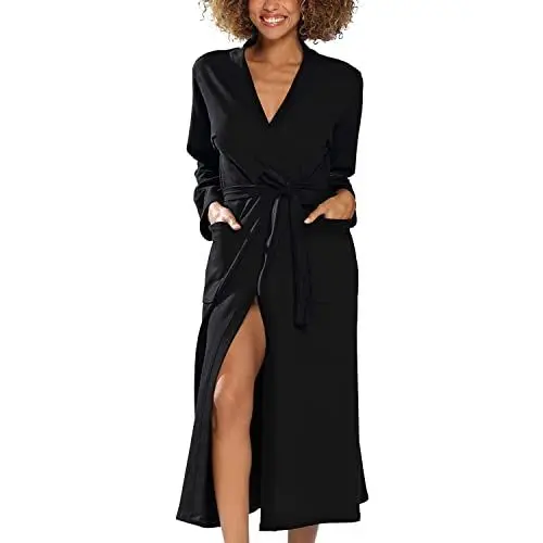 Produktbild: DKaren Women's Bademantel Damen Frottee ohne Kapuze Melisa Clothes, Schwarz, L