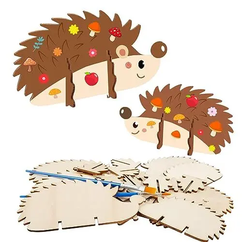 Produktbild: DKINY 10 Stück 3D Igel aus Holz, Igel Holzbastelsets für Kinder in 2 Größen, Kreative Kunst & Bastelbedarf, 3D-Igel zum Basteln und Bemalen, Ideale Geschenke für Junge Mädchen in Herbst Weihnachten