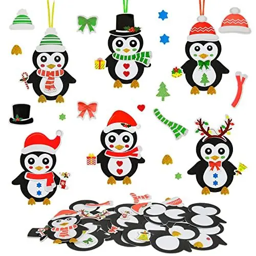 Produktbild: DKINY 12 Pinguin Bastelset für Kinder Pinguin Mix&Match winterbasteln Anhänger Kunsthandwerk zum Basteln und Dekorieren Kreativsets Bastelhandwerk für Weihnachtsbaum Winter