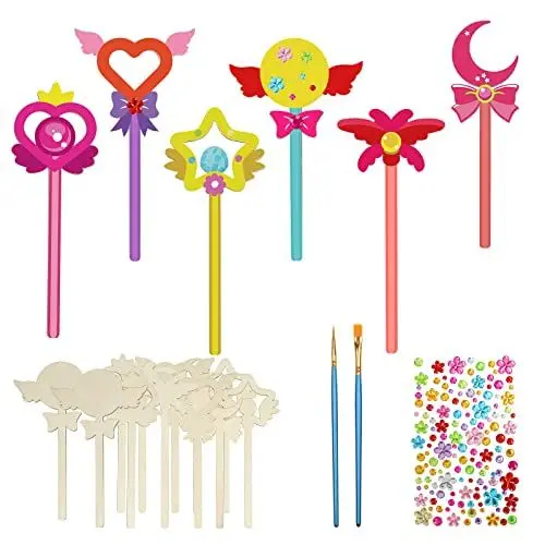 Produktbild: DKINY 12 Prinzessin Zauberstab aus Holz Zauberstäbe Holzbastelset für Kinder Kreativsets Bastelbedarf Prinzessin Zauberstab Basteln Bemalen DIY Prinzessin Zubehör Geschenk Mädchen ab 3 4 5 6 7 8 Jahre