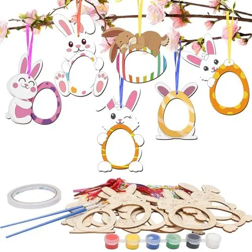 Produktbild: DKINY 12 Stück Ostern Hasen Holzfotorahmen für Kinder DIY Ostern Bilderrahmen aus Holz Osterhasen Fotorahmen zum Basteln und Bemalen Kaninchen Holzbastelset und Fotos ankleben Geschenk für Kinder