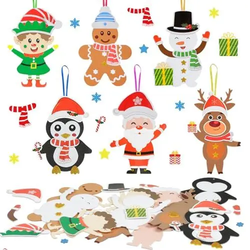 Produktbild: DKINY 12 Weihnachten Bastelset Kinder DIY Schneemann Santa Pinguin Lebkuchenmann Elfen Rentier Mix&Match Kreativsets und Bastelbedarf zum Basteln für Junge Mädchen Weihnachtsbaum Winter Neujahr