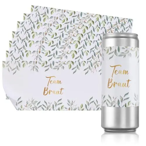 Produktbild: DKINY 16 Stück JGA Aufkleber für Prosecco Dosen Hochzeit Team Braut Aufkleber Eukalyptus Flaschen Getränkedosen Sticker Selbstklebend Aufkleber Banderole für JGA Accessories und Hochzeit Deko