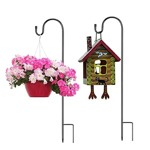 Produktbild: DKINY 2pcs 100cm Garten Schäferhaken Metall Gartenstab Gartenstecker mit Haken Rostbeständig Blumenampel Halterung zum Aufhängen von Blumenampel Vogelfütter Latern Beleuchtung Windspiel Vogelhäuschen