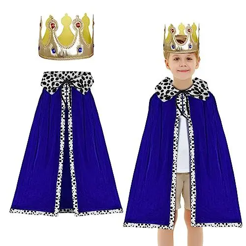 Produktbild: DKINY 2tlg König Umhang Kinder Blau Königsumhang mit Krone Mittelalterliches Prinz König Königin Cosplay Kostüm Königsmantel Samtmantel für Junge Mädchen Karneval Halloween Fasching Party