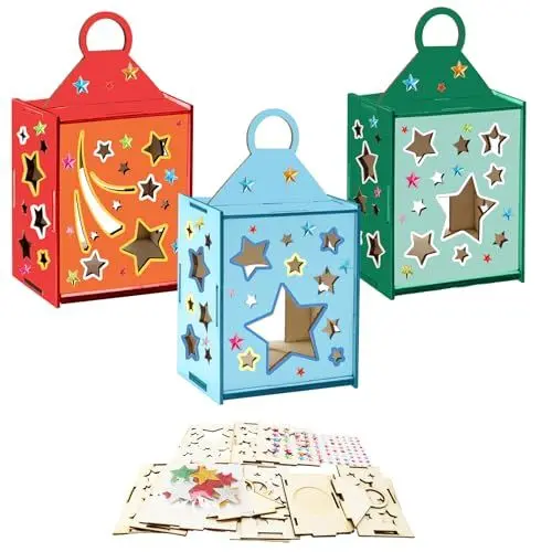 Produktbild: DKINY 3PCS Sterne Laternen Holzbastelset Kinder Saint Martin Laterne aus Holz zum Selber Basteln & Bemalen Kinder Stern Holzlaterne Kreativset Geschenk Junge Mädchen St Martin Laternumzug Weihnachten