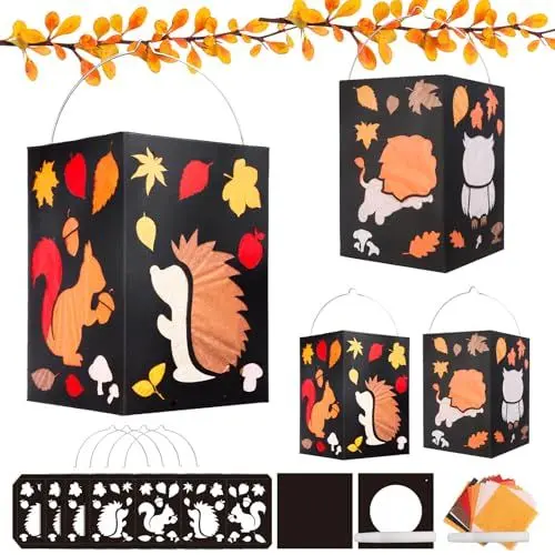 Produktbild: DKINY 4PCS Laternen Bastelset Kinder Waldtiere Laternen zum Selber Basteln Herbsttiere Papierlaternen Bastelsets DIY Igel Eule Eichhörnchen Kreativset Herbst Laterne Basteln Geschenk Junge Mädchen