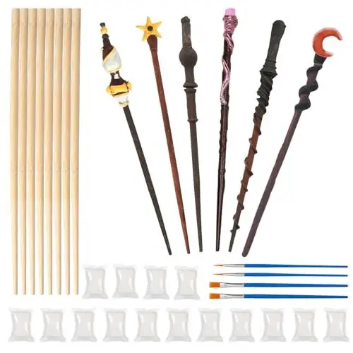 Produktbild: DKINY 8 Wizard Zauberstab aus Holz, Magier Zauberstäbe Holzbastelset für Kinder, Magischer Zauberer Holzstab zum Basteln und Bemalen Kreativsets Bastelbedarf, DIY Magic Wand Geschenk für Junge Mädchen