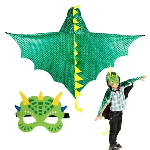 Produktbild: DKINY Dinosaurier Kostüm Kinder Halloween Dinokostüm mit Drachenflügel Umhang und Maske Dino Cosplay Kinderkostüm Zubehör für Junge Mädchen Halloween Karneval Fasching-Grün
