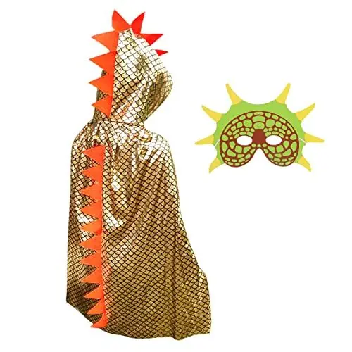 Produktbild: DKINY Karneval Dinosaurier Umhang, Karneval Cosplay Kinder Köstum Cape mit Mask, Drachen Mantel Kleidung für Rollenspiel Halloween Themenparty Halloween Maskerade Jungen Mädchen, Gelb