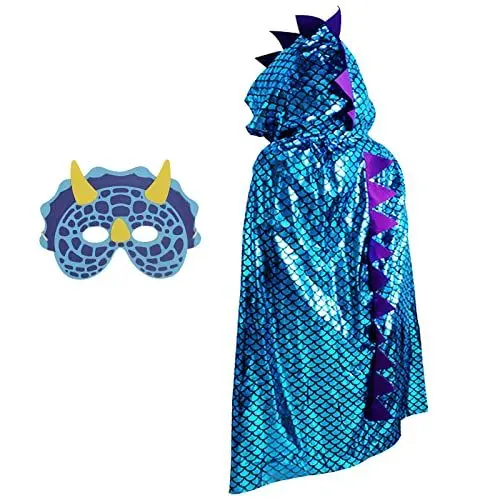 Produktbild: DKINY Karneval Dinosaurier Umhang, Karneval Cosplay Kinder Köstum Cape mit Mask, Drachen Mantel Kleidung für Rollenspiel Themenparty Halloween Maskerade Jungen Mädchen, Blau