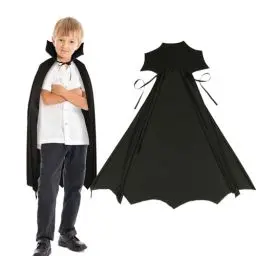 Produktbild: DKINY Vampir Umhang Kinder Dracula Umhang mit Kragen Schwarz Zauberumhang Devil Teufel Böse Dämonen Geister Cosplay Cape Mantel für Junge Mächen Karneval Halloween Rollenspiel Fasching Mottoparty