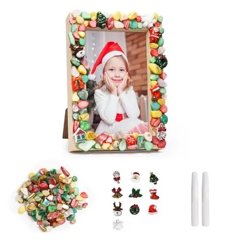 Produktbild: DKINY Weihnachten Mosaik Bilderrahmen Bastelset Kinder Mosaiksets mit Weihnachtsbaum Wiehnachtsmann Schneeflocken Mosaiksteine zum Basteln DIY Holzrahmen Kreativsets Weihnachten Geschenk für Kinder