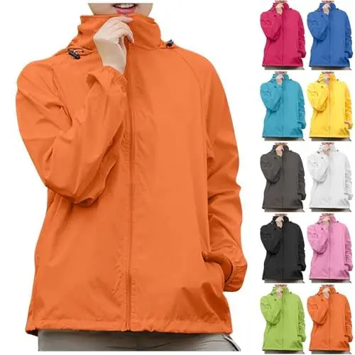 Produktbild: DKLOVIFU Regenjacke Damen Wasserdicht Atmungsaktiv,Damen Ultraleicht Regenjacke, Einfarbig, Übergröße, mit Kapuze, Winddicht, Lockerer Mantel, Wasserdicht, Raglan-Manschetten, Aufbewahrungstasche