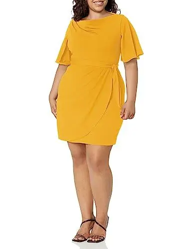 Produktbild: DKNY Damen Kleid Scuba Crepe Schreibtisch zum Abendessen Wasserfallkragen, Golden Spice, 38