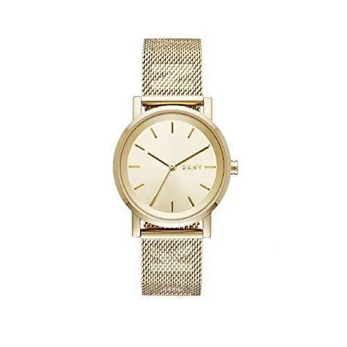 Produktbild: DKNY Damenuhren Soho, Dreizeigeruhrwerk, 34 mm Gehäuse aus goldfarbenem Edelstahl mit Edelstahlarmband, NY2621