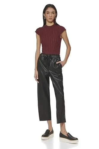 Produktbild: DKNY Women's Butter PU Wide Leg Trousers, Black, M