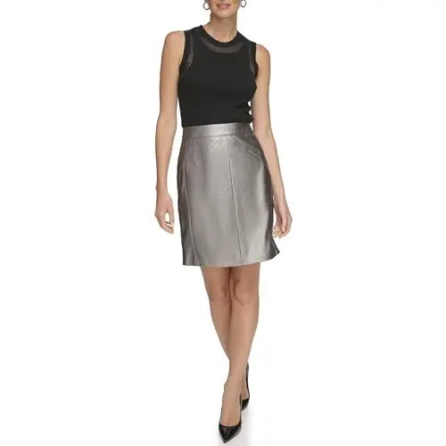 Produktbild: DKNY Women's Chevron Seam Metallic Skirt, Gunmetal, Size 10