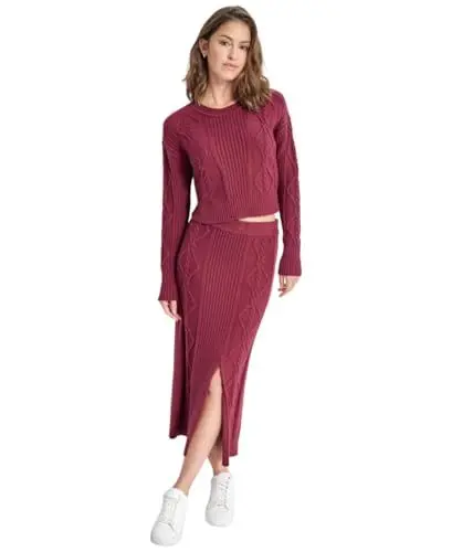 Produktbild: DKNY Women's Cropped Cable Long Sleeves, Burgundy, Large