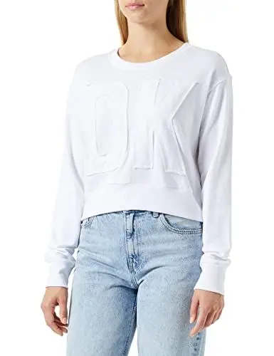 Produktbild: DKNY Women's Exploded Applique Logo Crewneck Pullover Sweater, White, XL