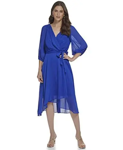 Produktbild: DKNY Women's Midi Wrap Dress, DEEP Cobalt/Silver, 42