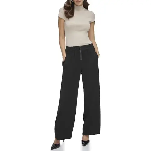 Produktbild: DKNY Women's Pull On Wide Leg Twill Trousers, Black, Large