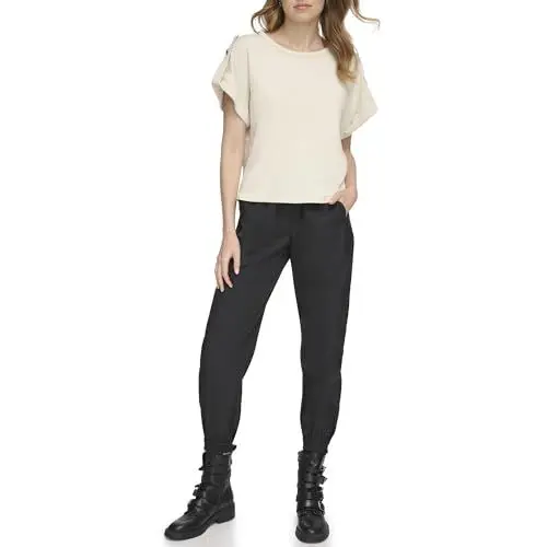 Produktbild: DKNY Women's Short Sleeve Roll Sleeve French Terry Shirt, Light City Khaki, X-Small
