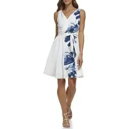 Produktbild: DKNY Women's V-Neck Belted Cocktail Dress, Ivory/Navy, 34