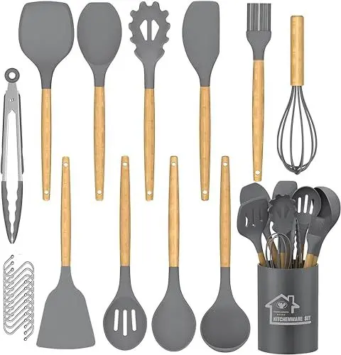 Produktbild: DLD Küchenhelfer-Set – 22-teiliges Silikon-Kochutensilien-Set, Silikon-Küchenutensilien, Kochutensilien, Pfannenwender, Zange, Antihaft-Spatel,antihaftbeschichtetes hitzebeständiges Kochgeschirr