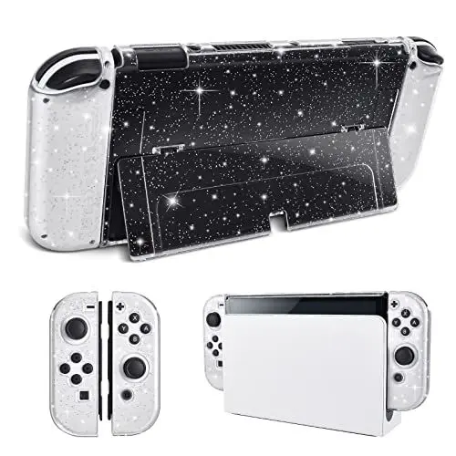 Produktbild: DLseego Schutzhülle für Nintendo Switch OLED Modell 2021, Glitzer Dockable Case PC Abdeckung Gehäuse mit Flip Shell Kompatibel mit Switch OLED Konsole, Klar