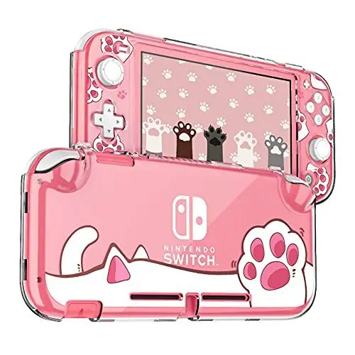 Produktbild: DLseego Schutzhülle für Switch Lite, Clear Hard PC Case Cover Split Design Stoßfeste Anti-Scratch Shell Zubehör für Switch Lite Console und Joycon Controller - Süße Rosa Cat Paw